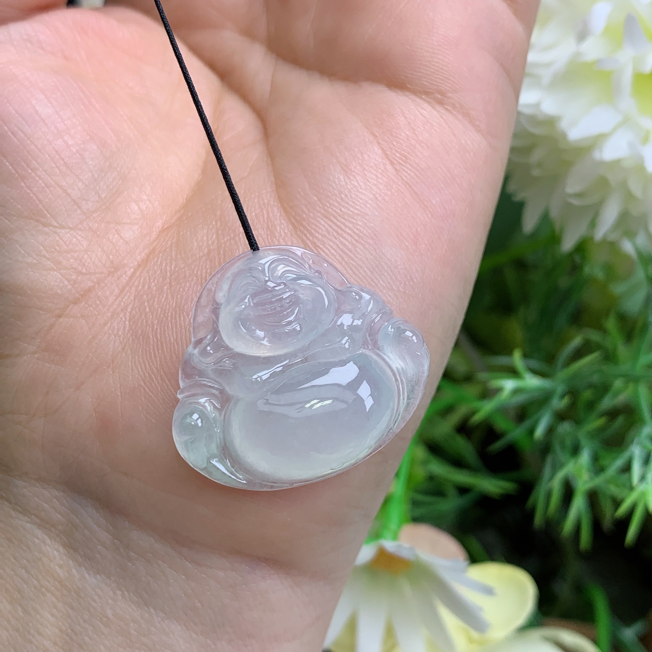 缅甸天然翡翠a货冰种起胶饱满白冰佛公吊坠潮尺寸25.3/28.3/6.8mm