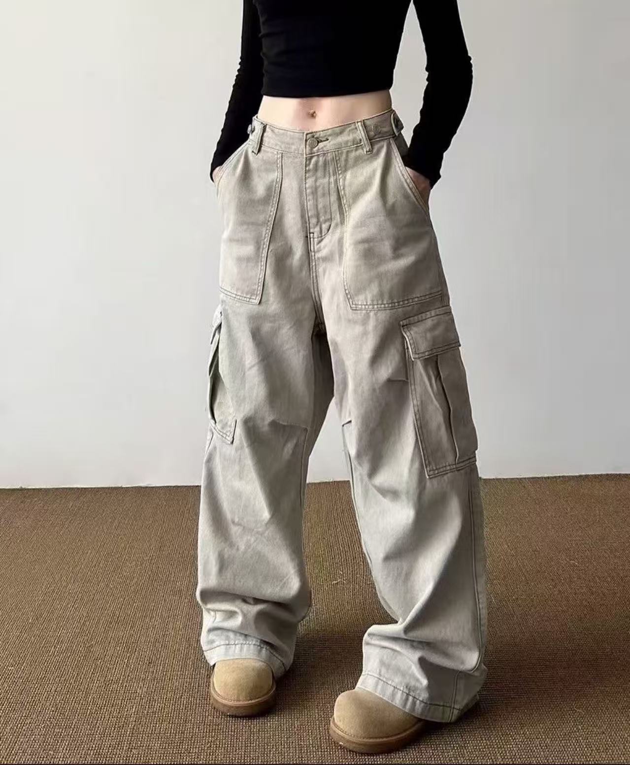 【有瑕疵】 过款链接-辣妹复古不贴退喇叭裤直筒微喇裤腿