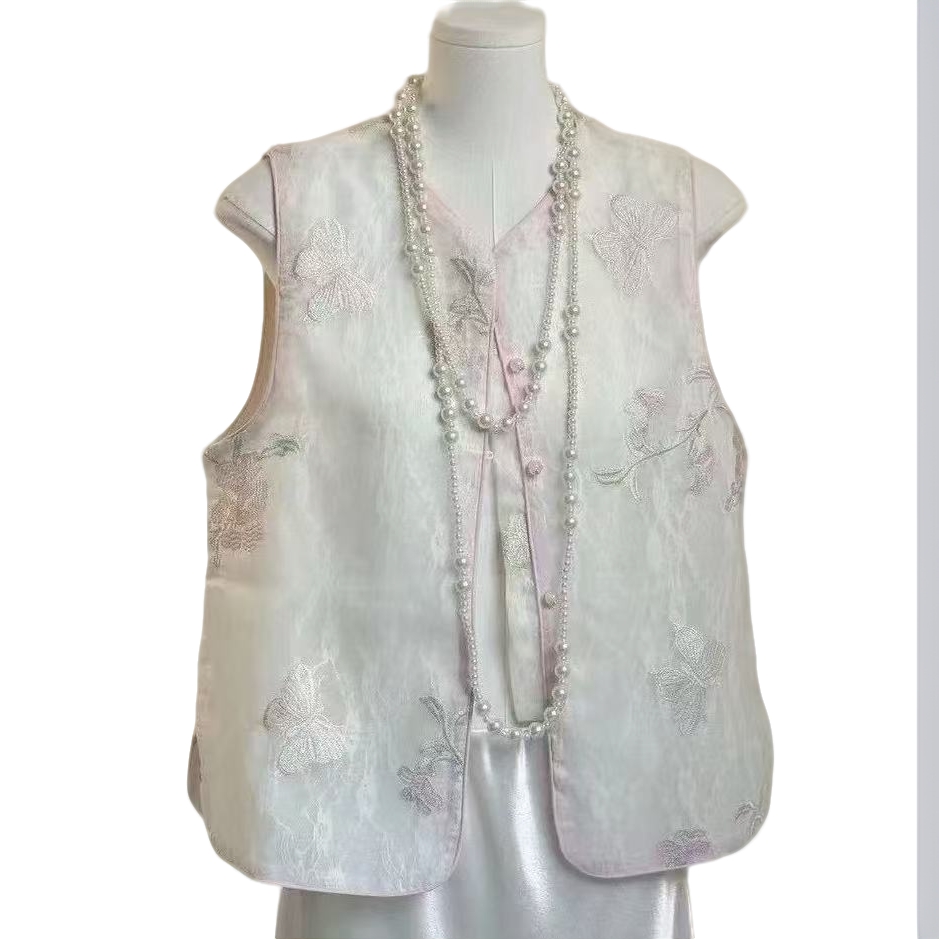 【粉蝶】欧根纱国风马甲女夏薄款新中式上衣重工刺绣坎肩背心马夹