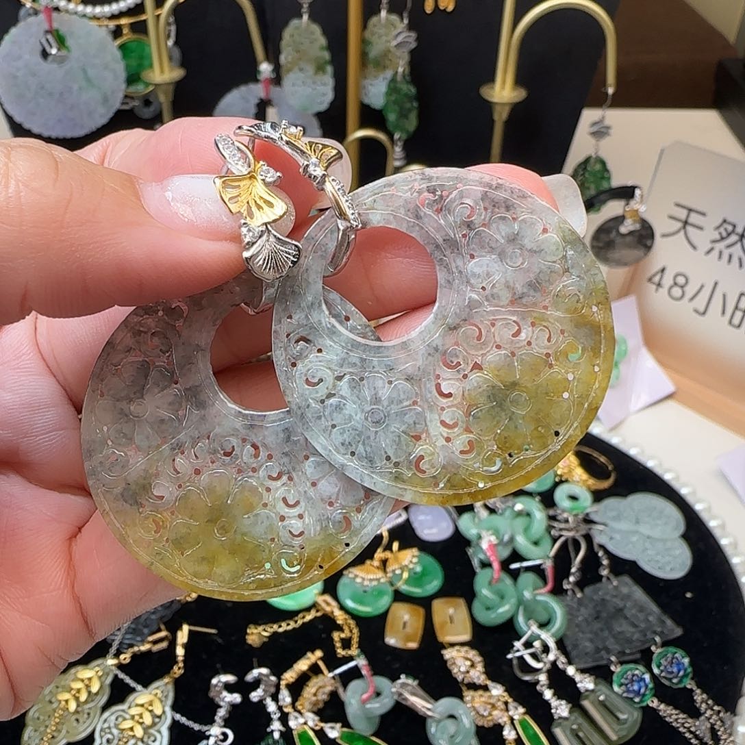 珈***禾银S925镶嵌翡翠耳饰耳包款