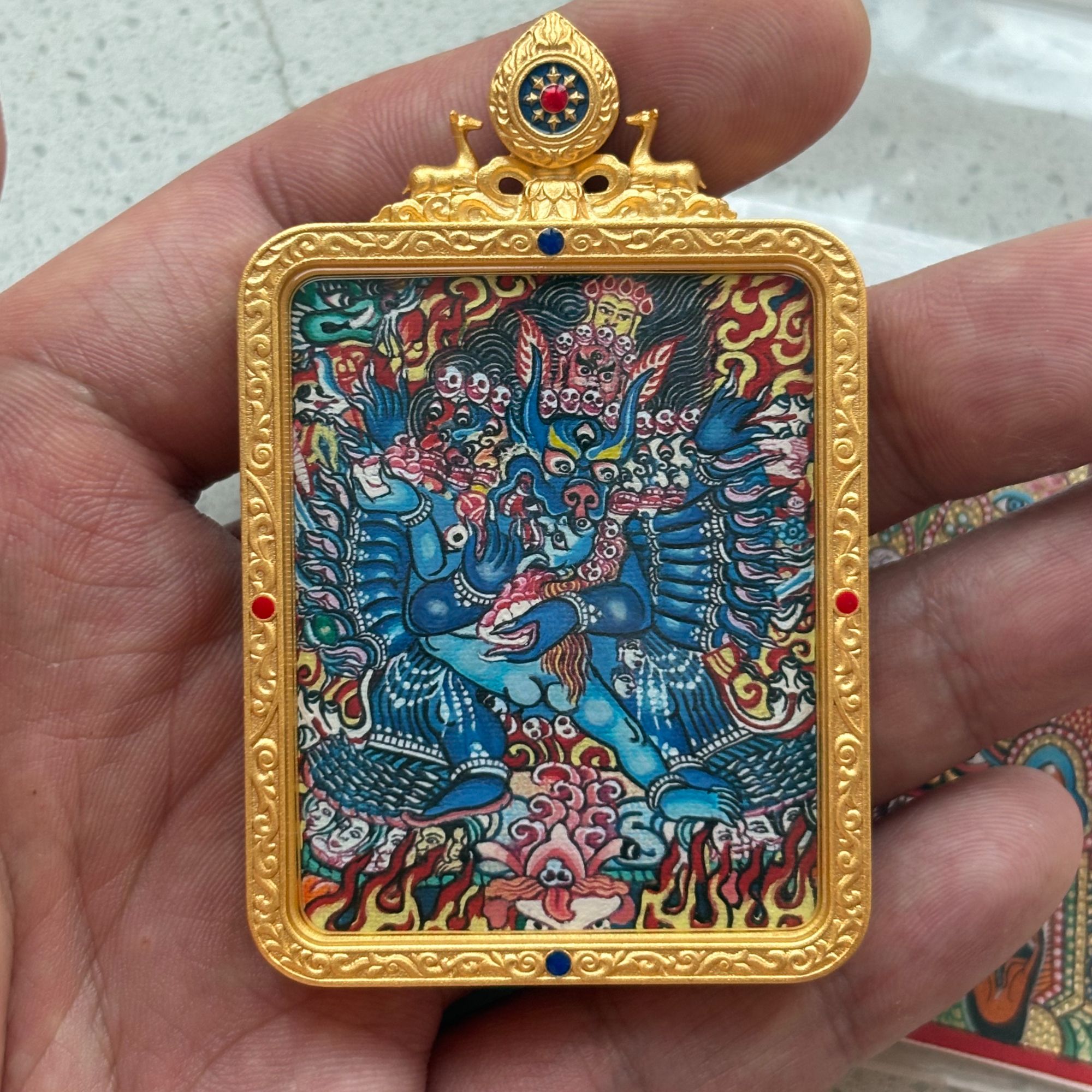 【特价】纯矿物纯黄金绘画青海热贡大威德金刚唐卡