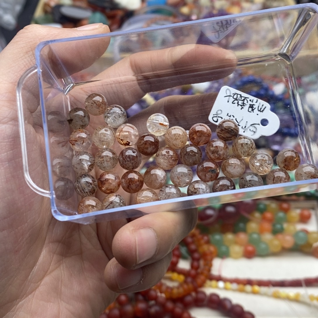 玛瑙/玉髓未镶嵌珠宝半成品五个天然8mm黑金超七水晶