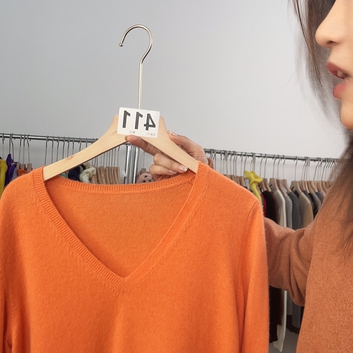 平***生411 纯羊绒v领橘色
