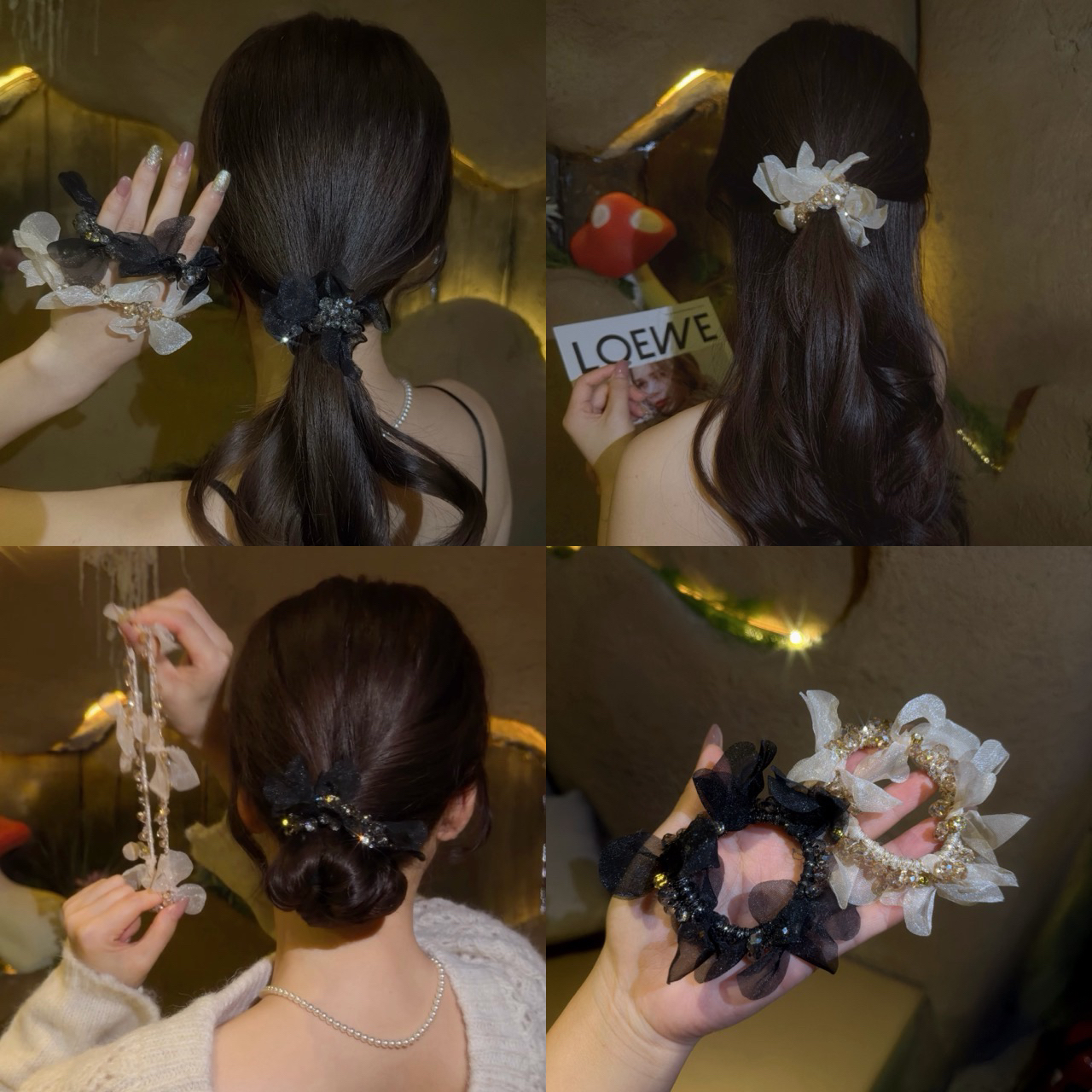 雪纱里的星星~森系透亮水晶发圈头饰发绳韩式扎头发头绳皮筋头花