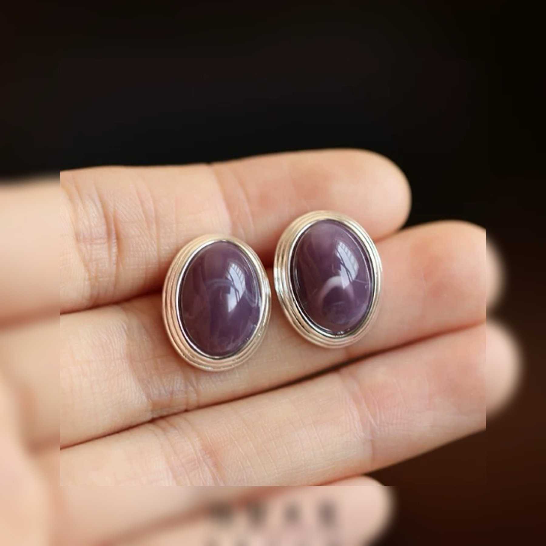 铜合金耳饰 暮山紫色耳钉简约轻奢ins法式复古气质百搭高级感耳饰