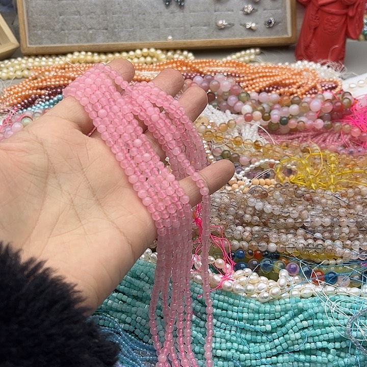 玛瑙/玉髓珠宝半成品未镶嵌2条4mm粉晶