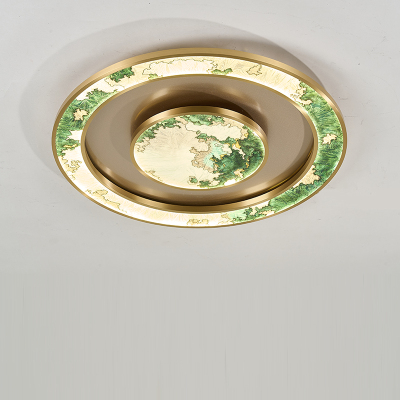 新中式全铜LED吸顶灯卧室书房中国风简约轻奢大气家用珐琅彩灯具