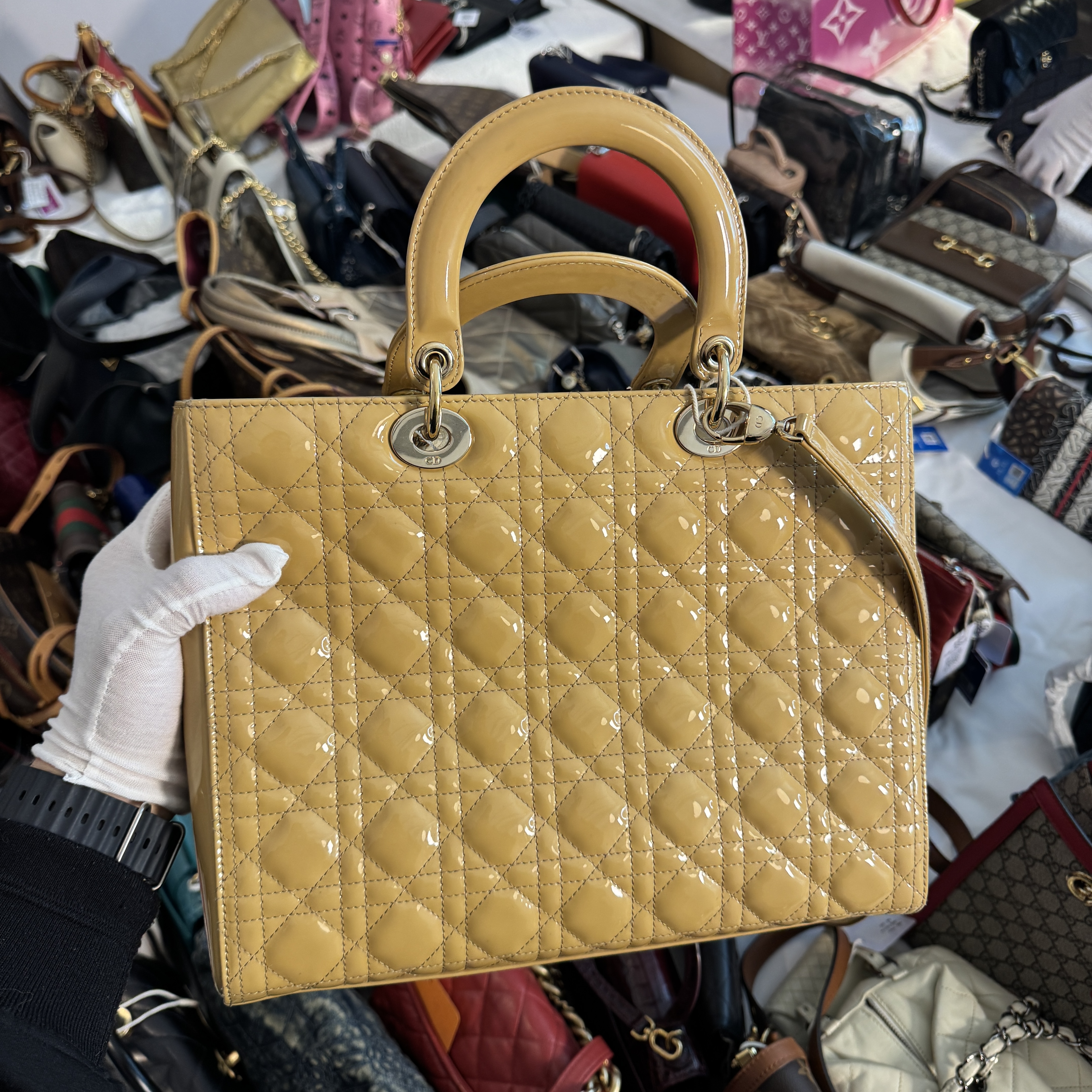 95新 DIOR/迪奥 橙色漆皮七格戴妃/云海包展放大漏