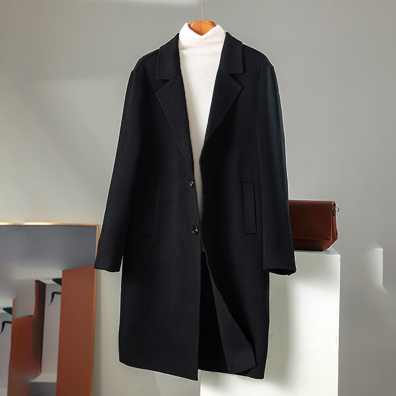 【不议价】男士纯山羊绒西装领带兜针织长袖双面妮系扣中长款大衣