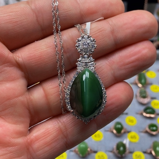 和田玉（碧玉）颈饰银S925镶嵌安**月