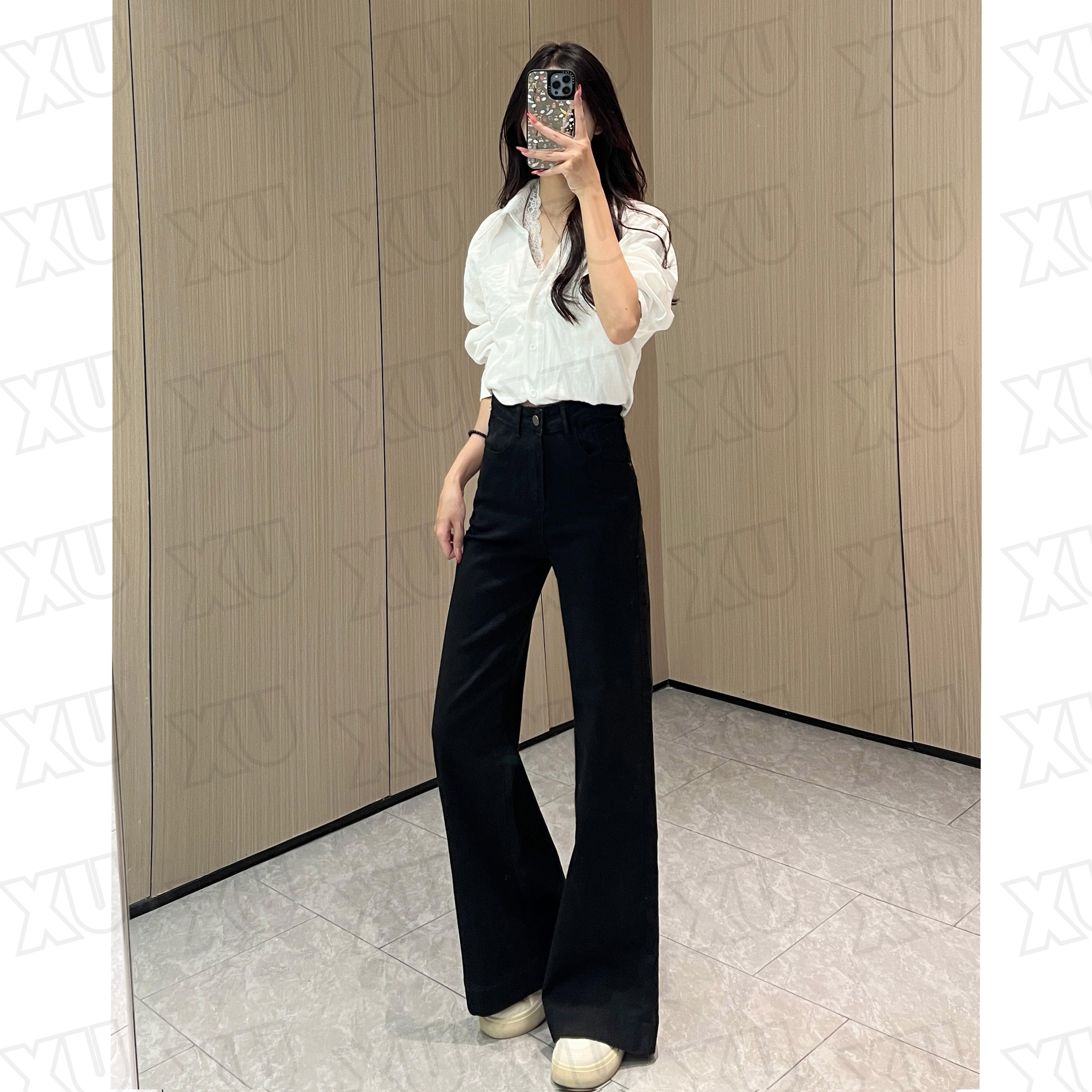 7665 GY秋季新款高腰显瘦微喇牛仔裤2025年小个子时尚百搭弹力裤