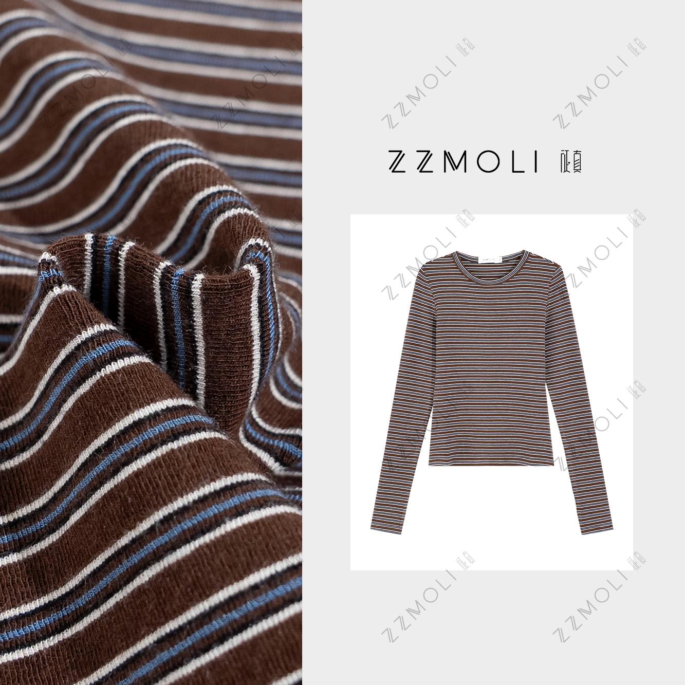 ZzMoLi征真 韩系圆领条纹T恤新款潮牌女装长袖打底上衣ZBY25015