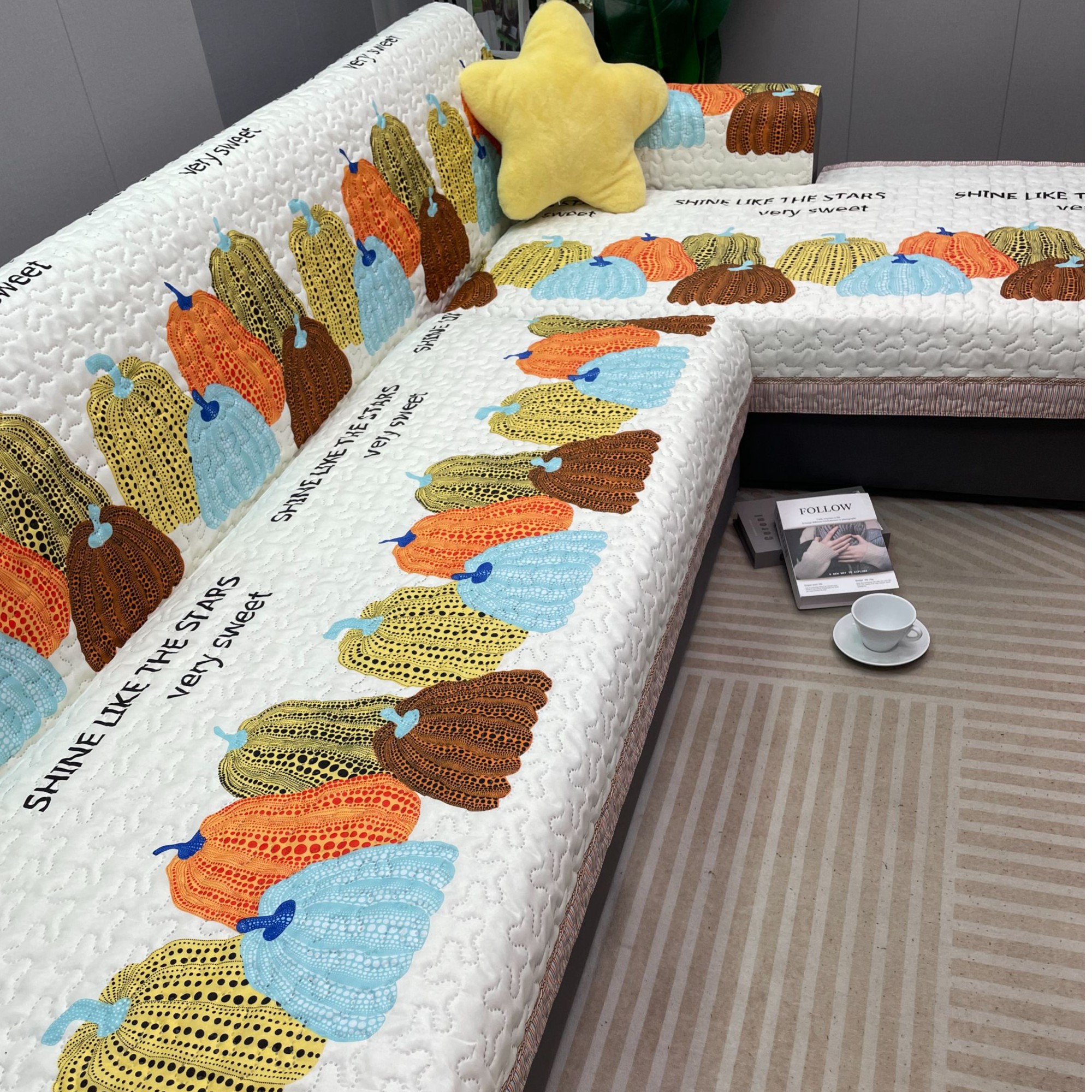 沙发垫【一套五片装】四季款多彩南瓜防滑飘窗垫耐脏加厚夏季全盖