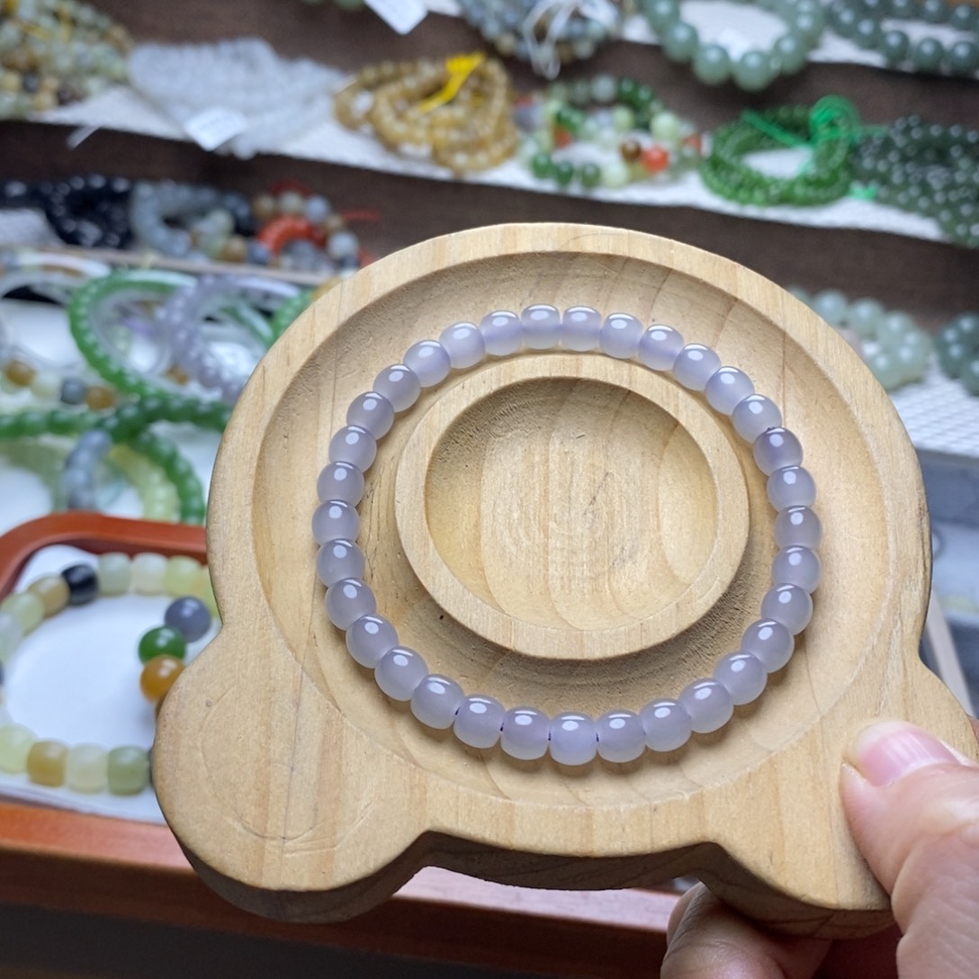 未镶嵌手链和田玉6mm高冰仙紫直切