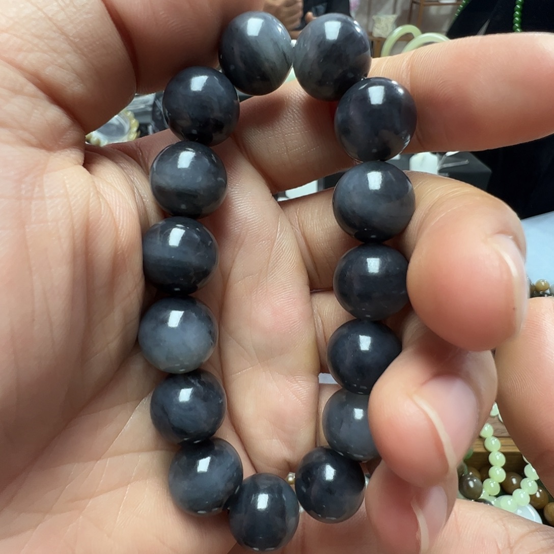 落***叶和田玉（墨玉）未镶嵌手串