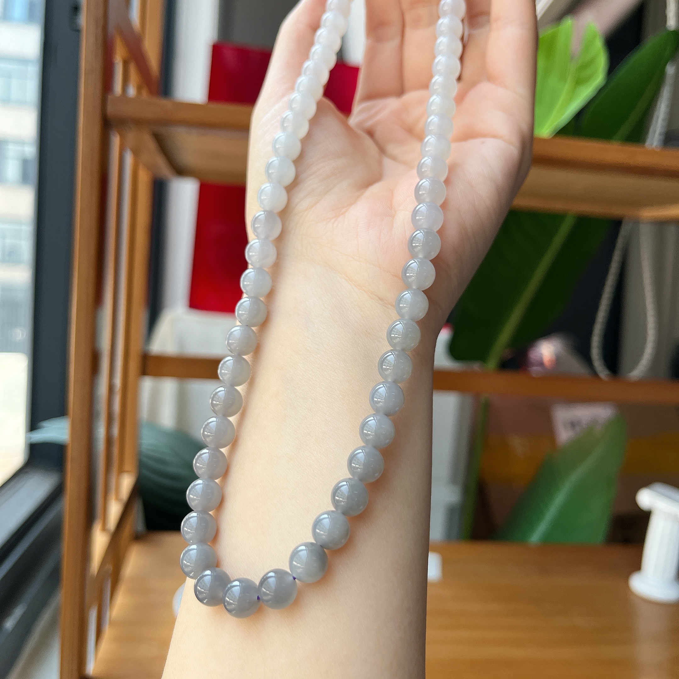 【珠宝厂长】约8mm和田玉烟紫渐变项项链