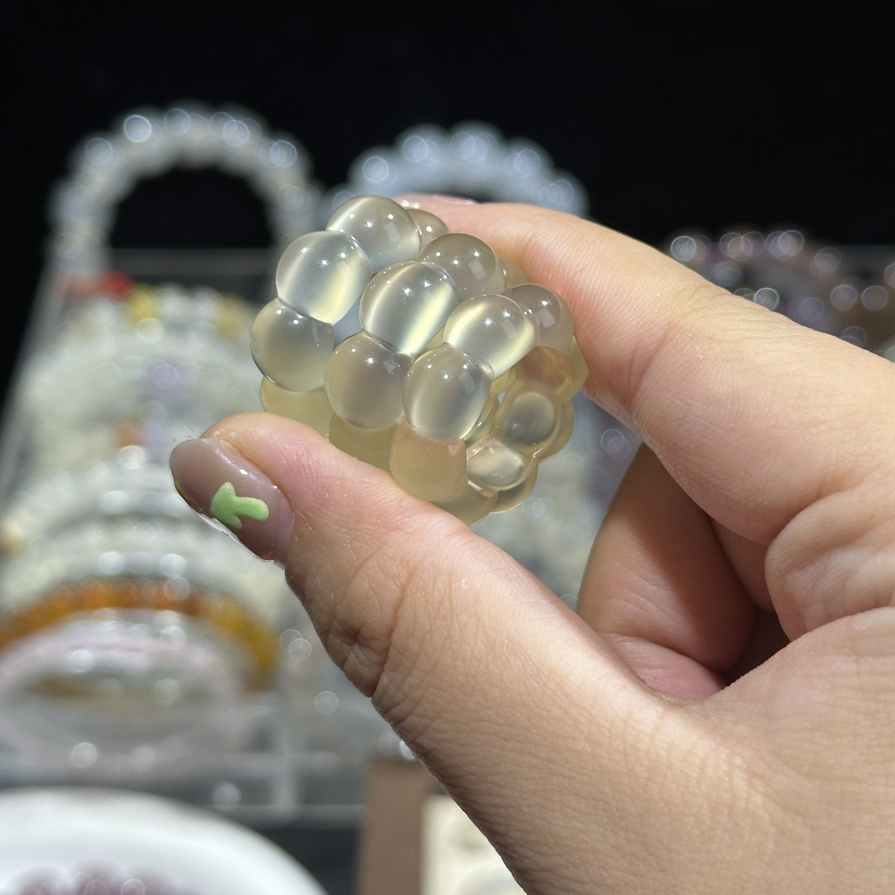 高冰高透豆豆小灯泡玛瑙戒圈