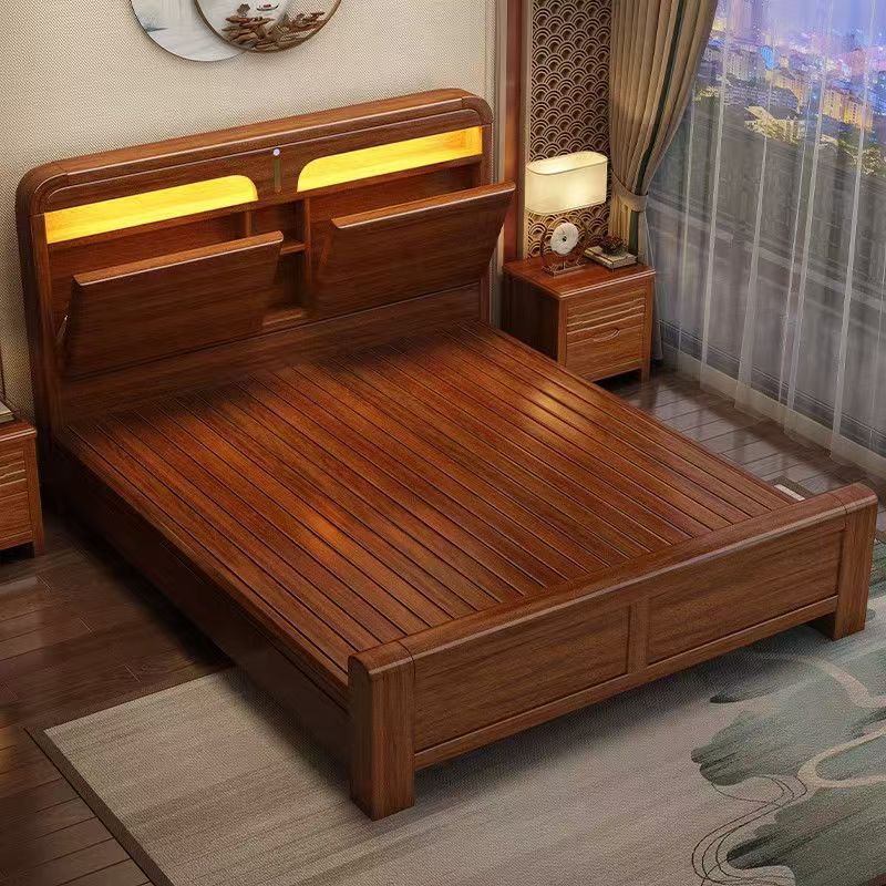 气压双人床主卧简约风古典实木床单人法式可折叠2人储物配床头柜