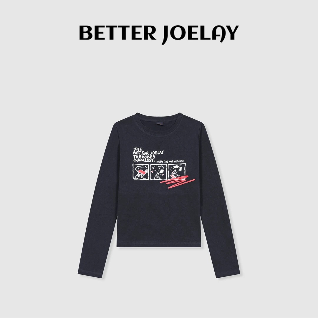 BETTER JOELAY-【爱心努比】时尚百搭休闲T恤长袖卡通简约风KH1318