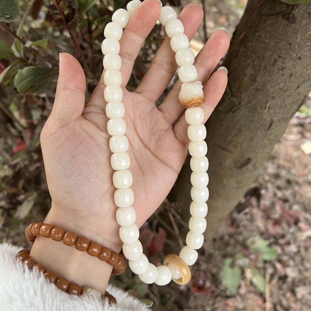原生态白玉菩提根骨瓷白桶珠卡1.2手持手串 可自选配饰DIY