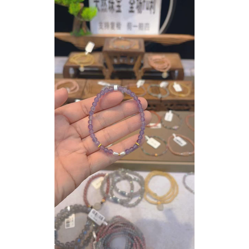 单圈紫水晶搭施华洛珠珠款手串5032