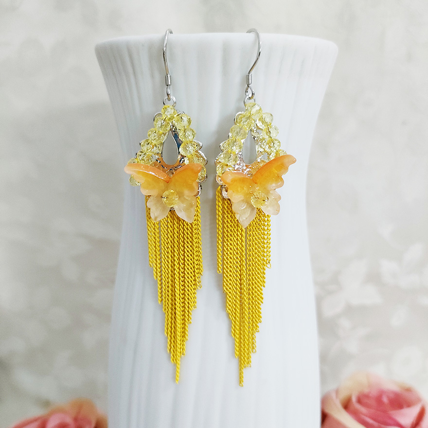 铜合金耳饰 纯手工气质百搭蝴蝶结流苏耳环1089