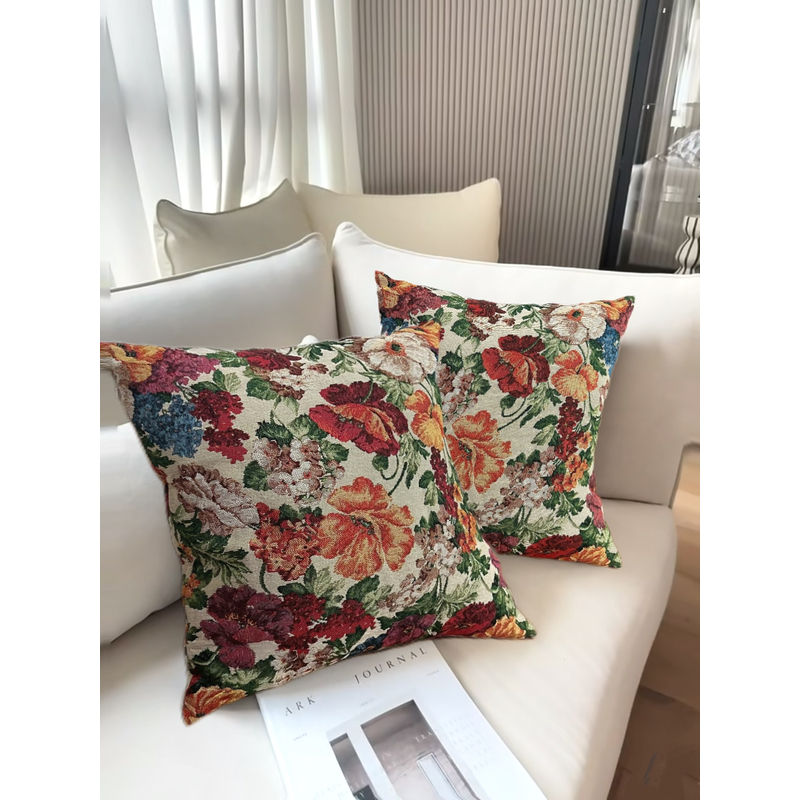 ZN102-10棉麻交织布【45*45/对】百花齐放棉麻交织布棉边抱枕巾（不