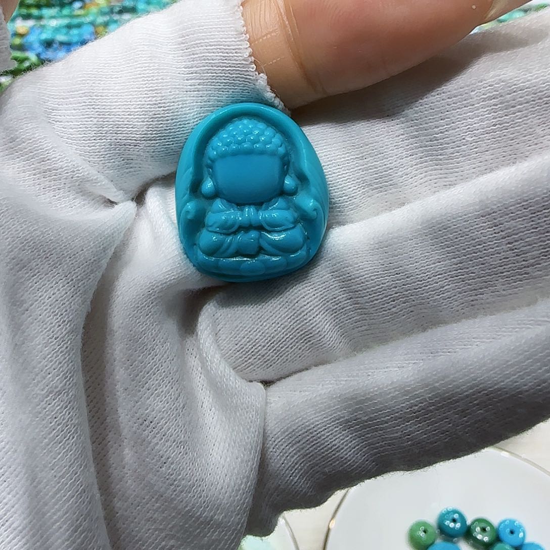 绿松石未镶嵌原矿绿松石玉化蓝宝宝佛