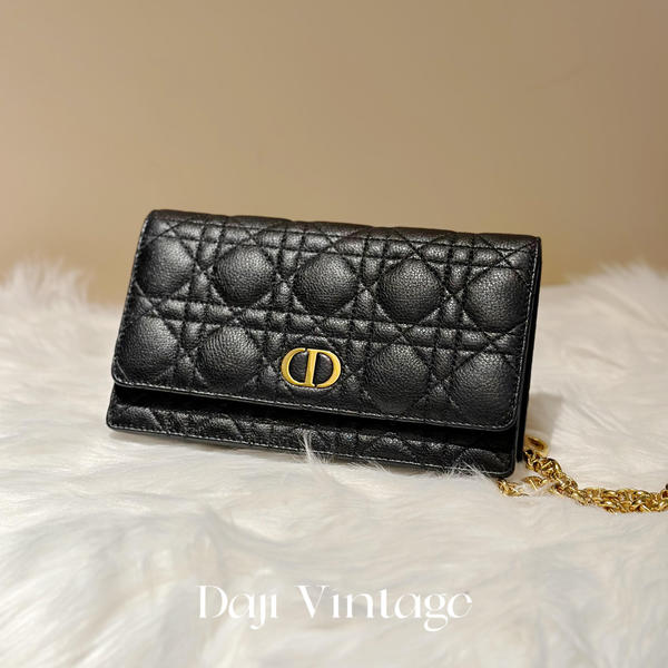 大吉中古/DIOR迪奥Caro藤格纹黑色woc腰包