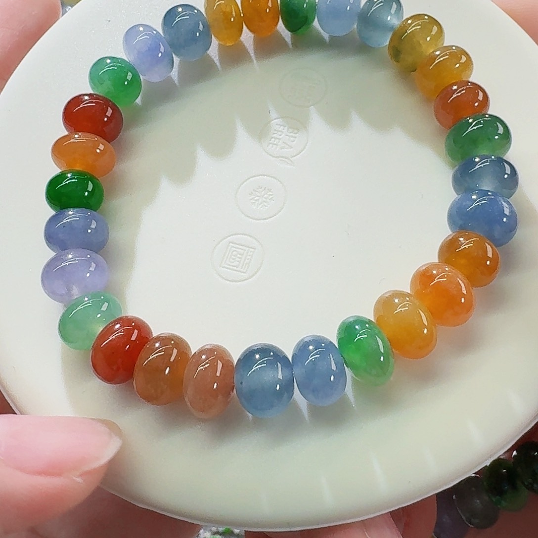 翡翠手串未镶嵌算盘多宝