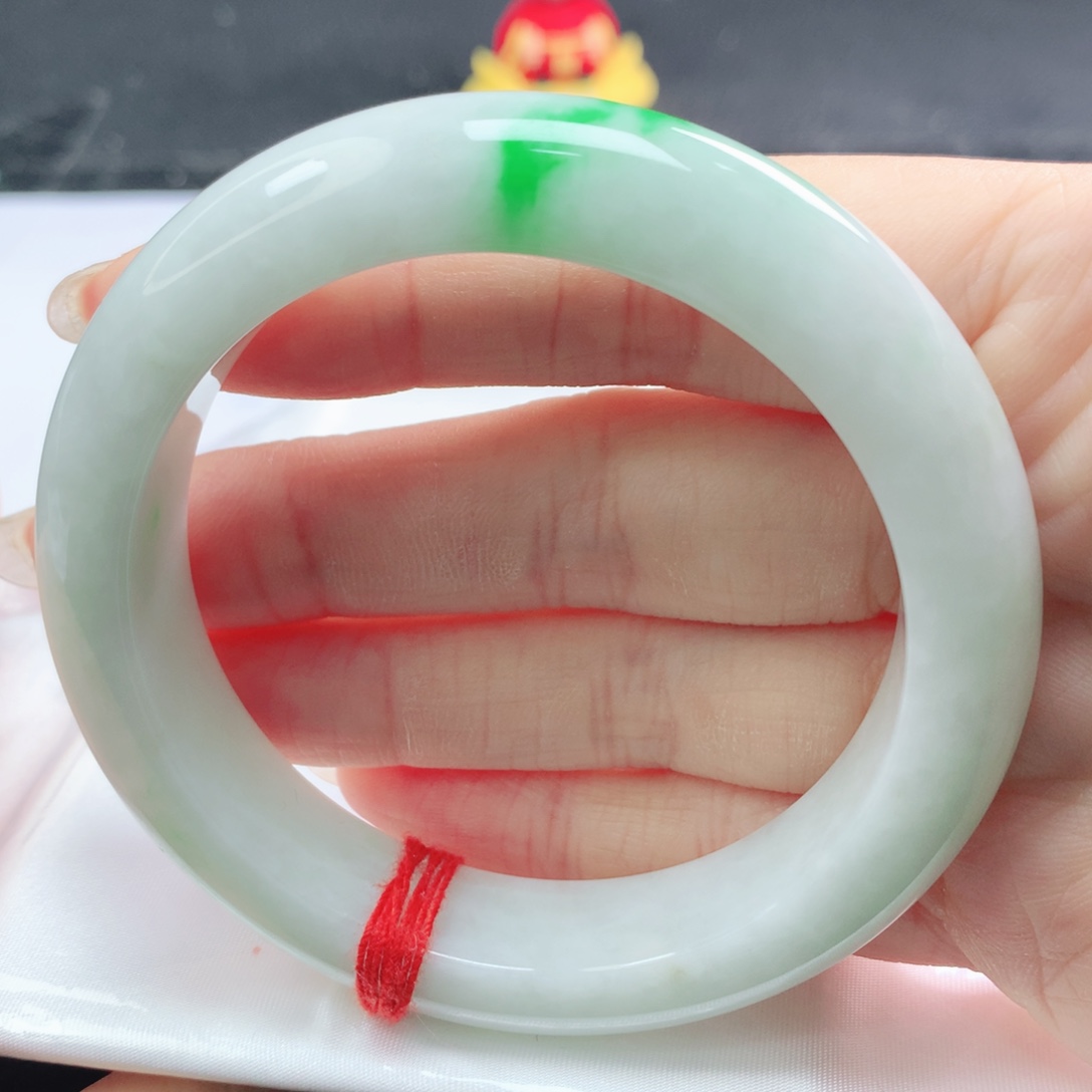 翡翠未镶嵌手镯翡翠57.7白底青飘阳绿正圈