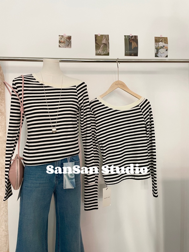 SanSan家  早秋斜肩针织打底  