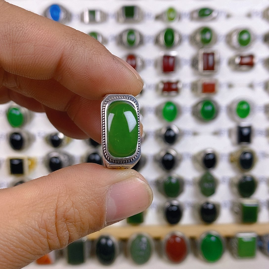 和田玉戒指银S925镶嵌