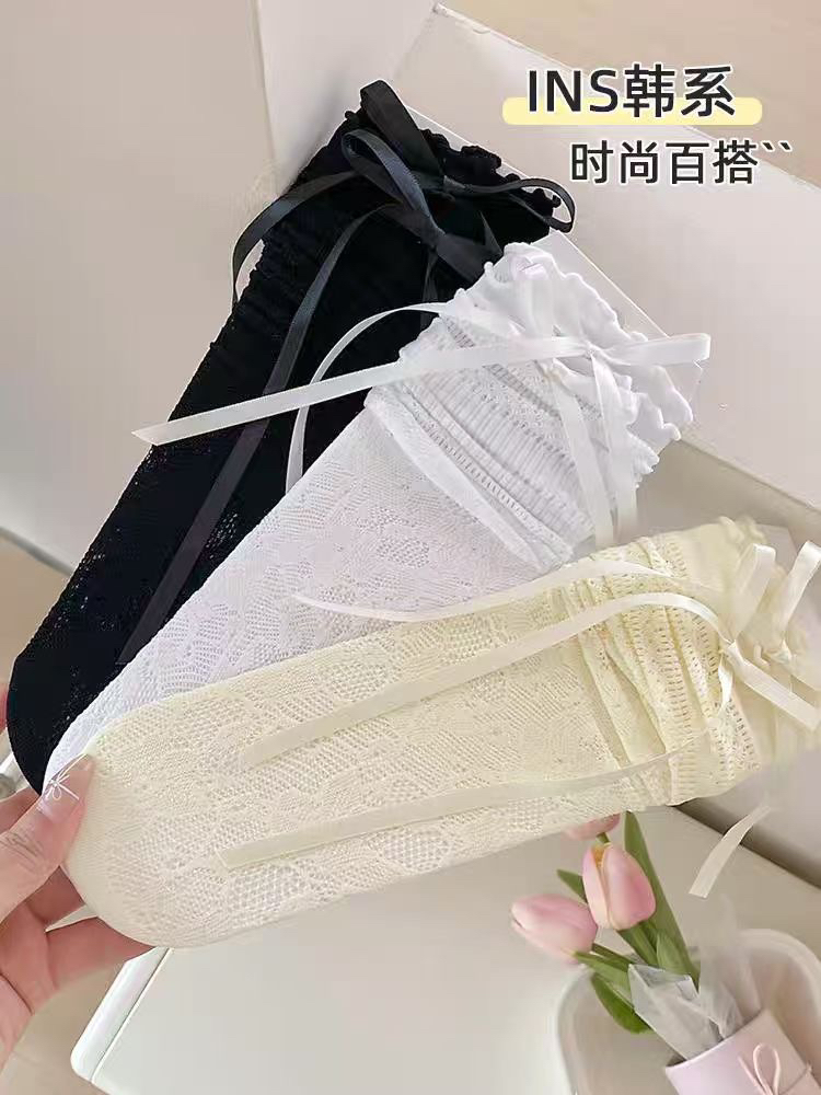 白色蕾丝袜子女夏季ins薄款中筒袜夏天芭蕾风堆堆袜女搭配小皮鞋