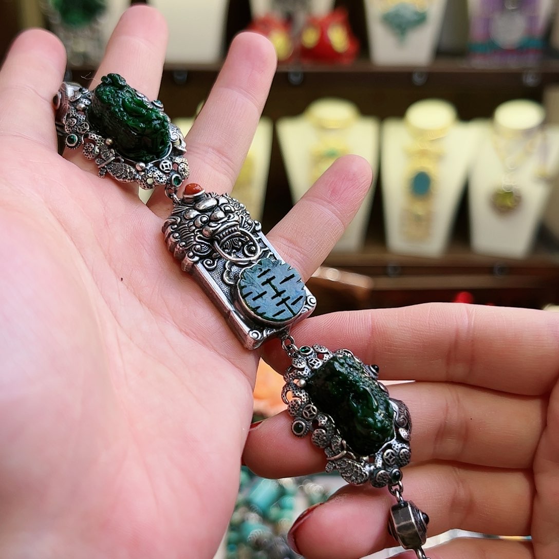 翡翠手链银S925镶嵌手链