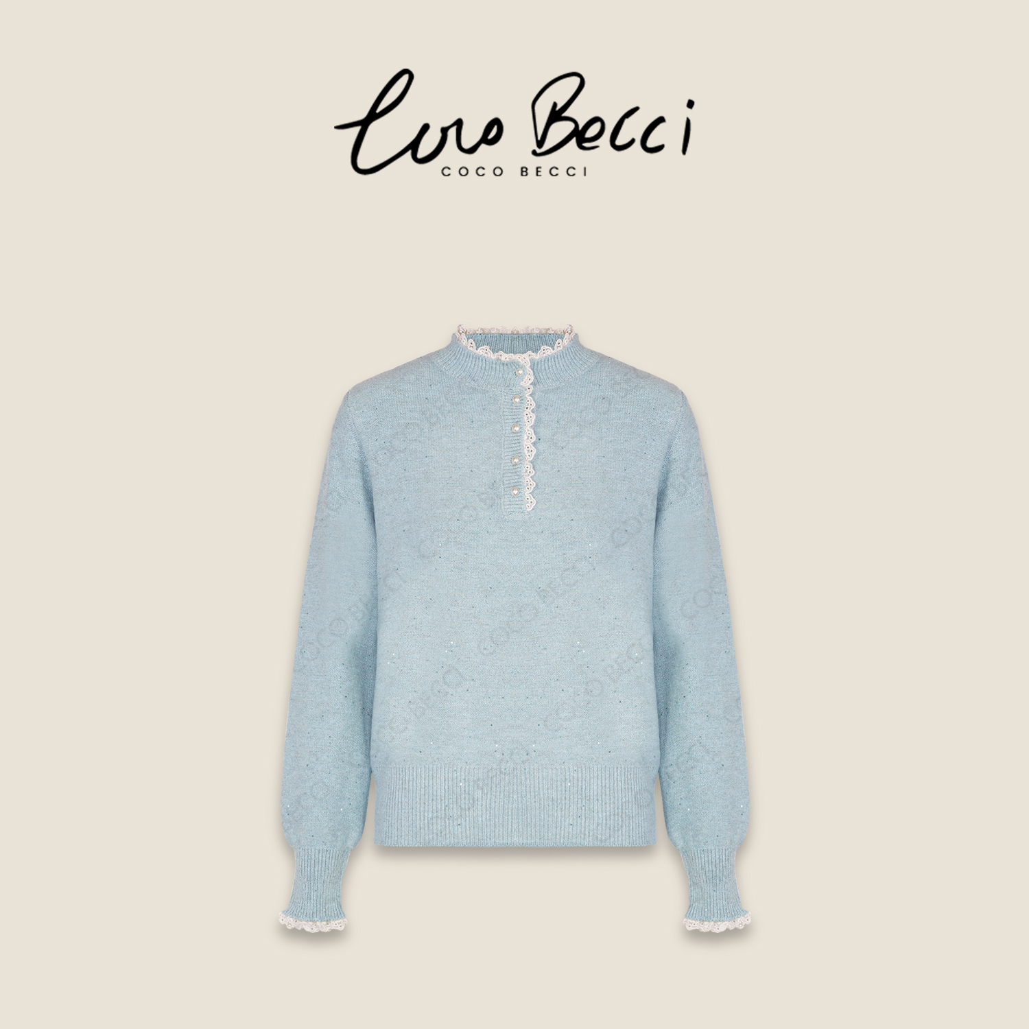 COCO BECCI【童话书】绵羊毛蕾丝花边珍珠扣精致针织衫CFLJD231333
