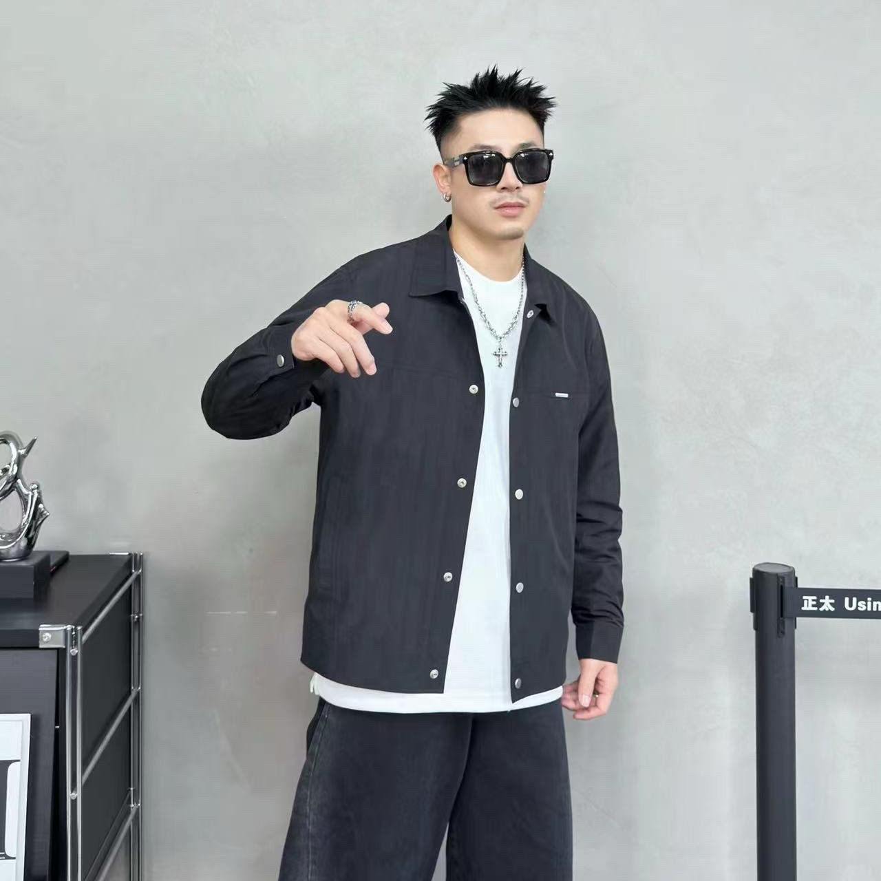 5515男士翻领夹克印花潮流时尚百搭翻领夹克2025新款春季夹克