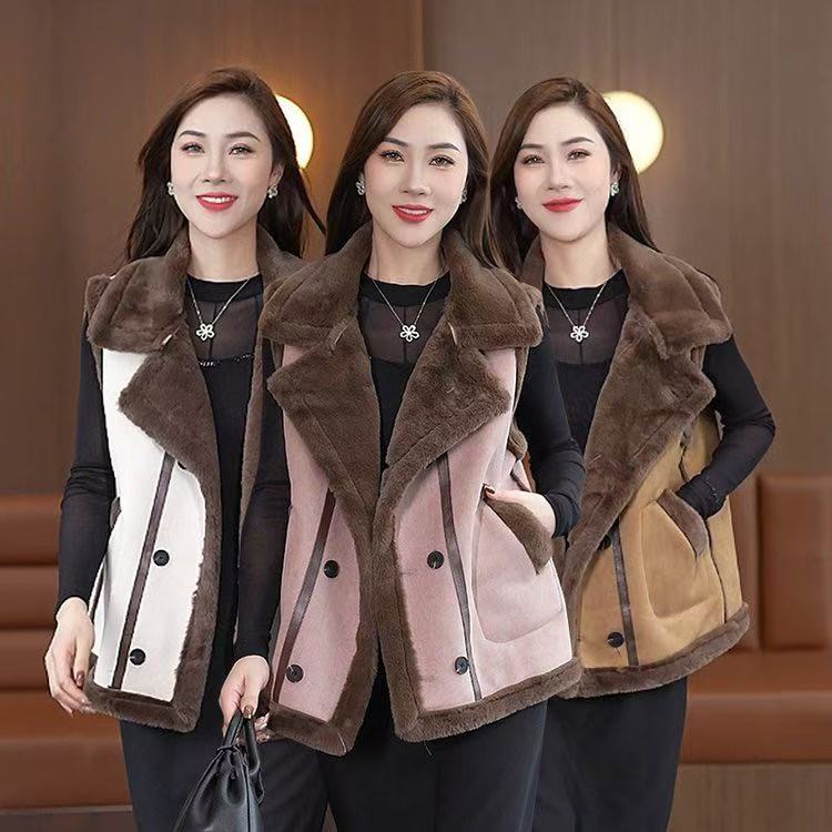 秋冬款羊羔秋冬新款马甲皮毛2024一体宽松休闲坎肩背心加厚时尚