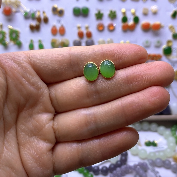 和田玉银S925镶嵌耳饰