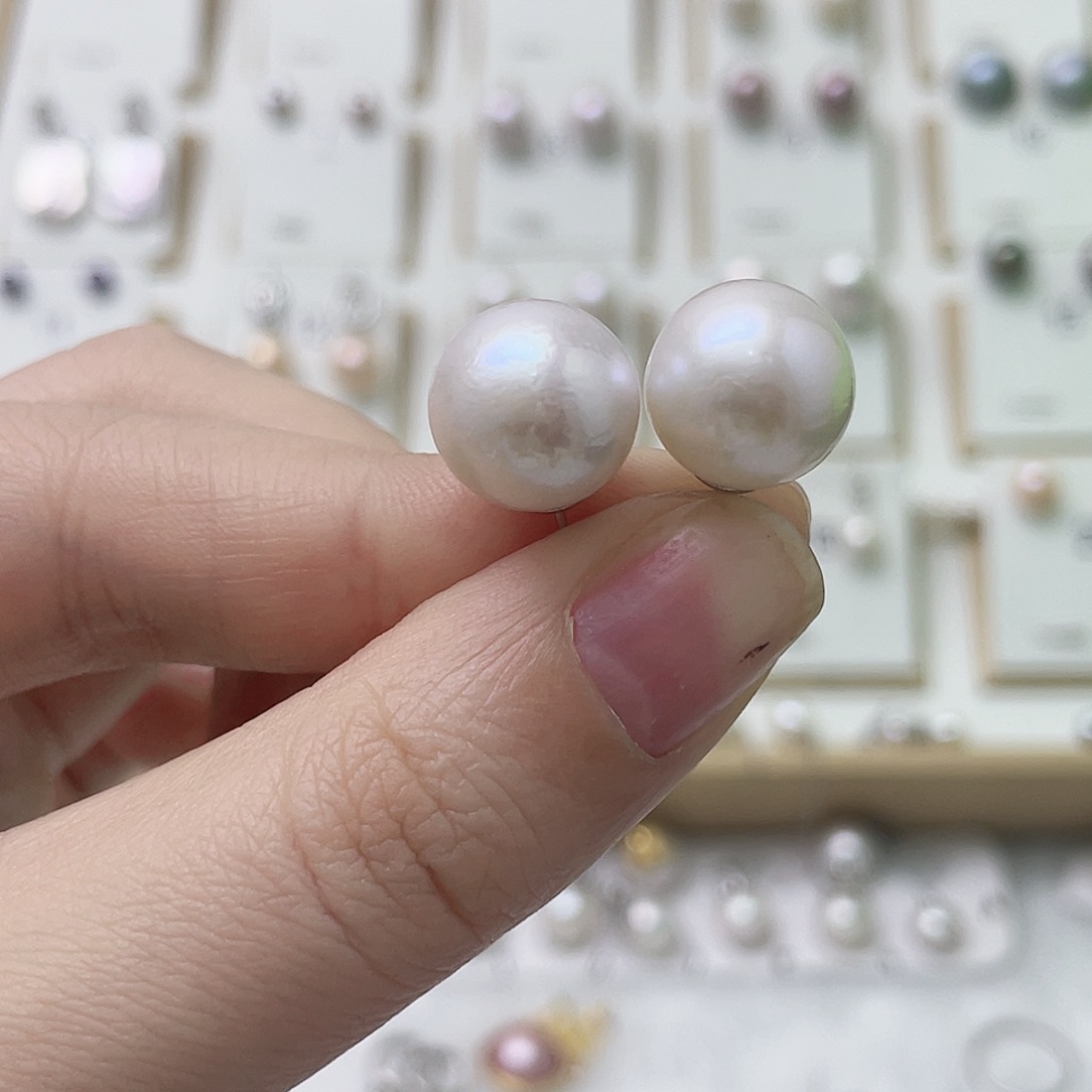 时***凉淡水珍珠耳饰银S925镶嵌