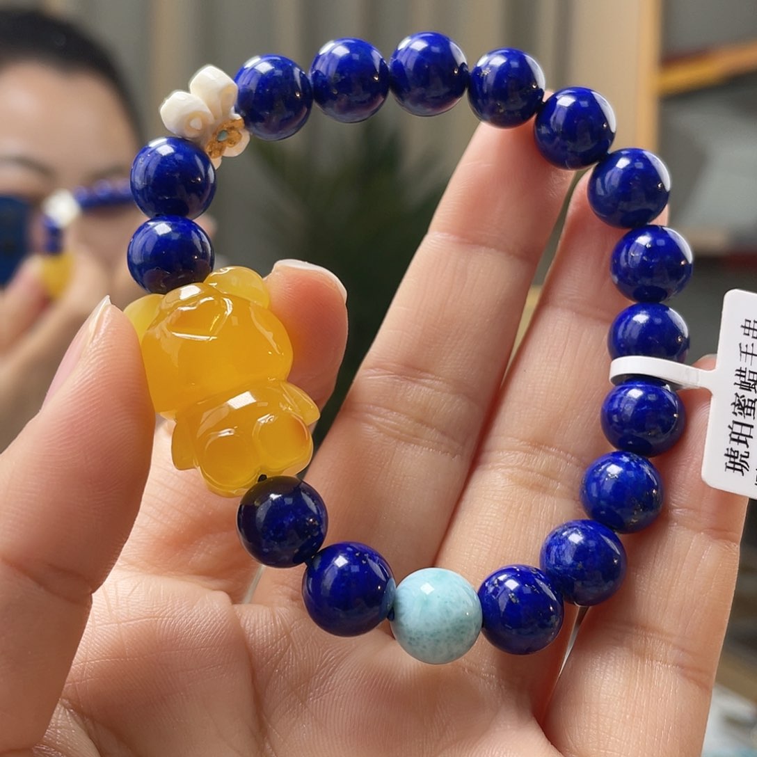 琥珀裸石未镶嵌蜡***心蜜蜡手串