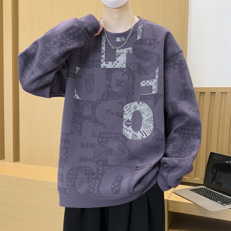 2025秋季新款个性潮流男卫衣彩绘大码长袖宽松休闲港风圆领卫衣男