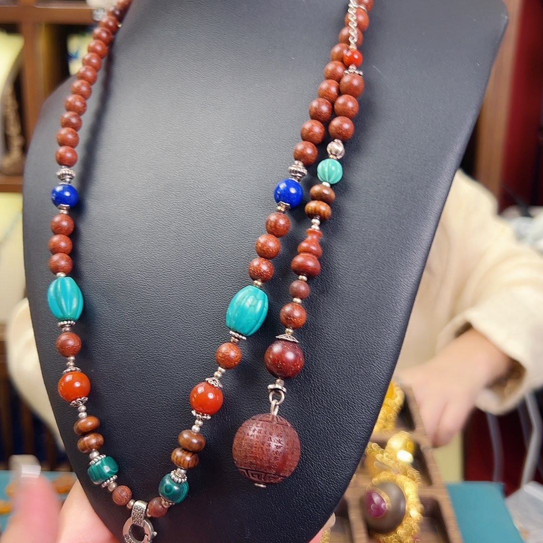 925银木质锦和复古设计项链