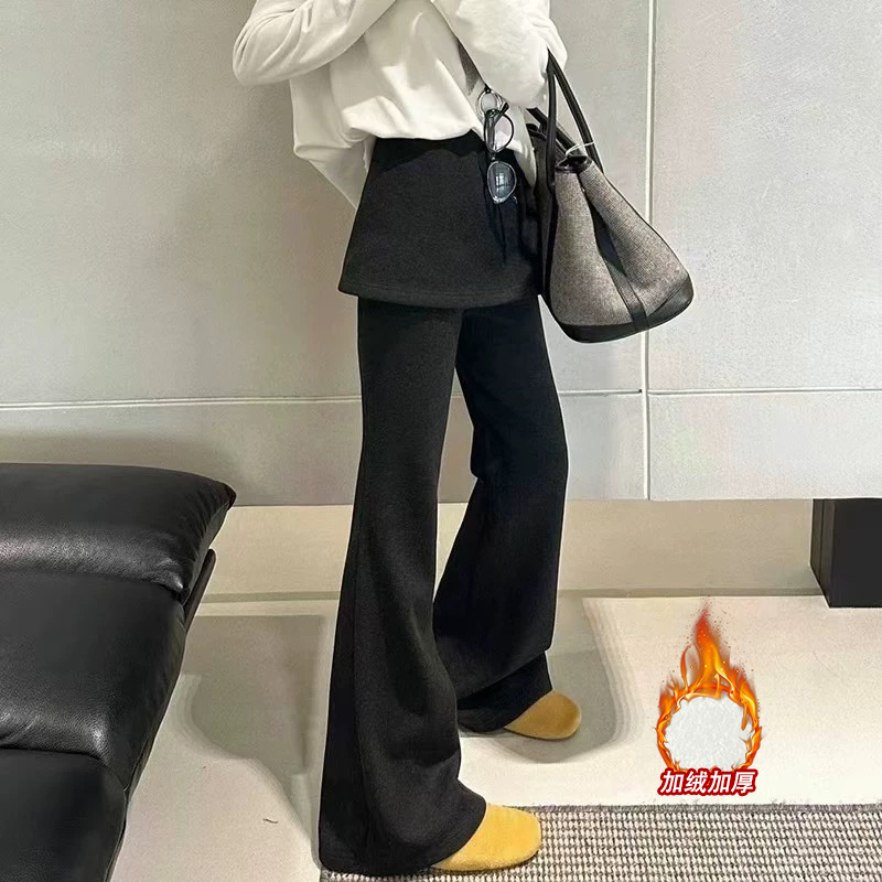 Manman Y3657自制冬拼接围裙高腰加绒微辣裤修身显瘦休闲长裤