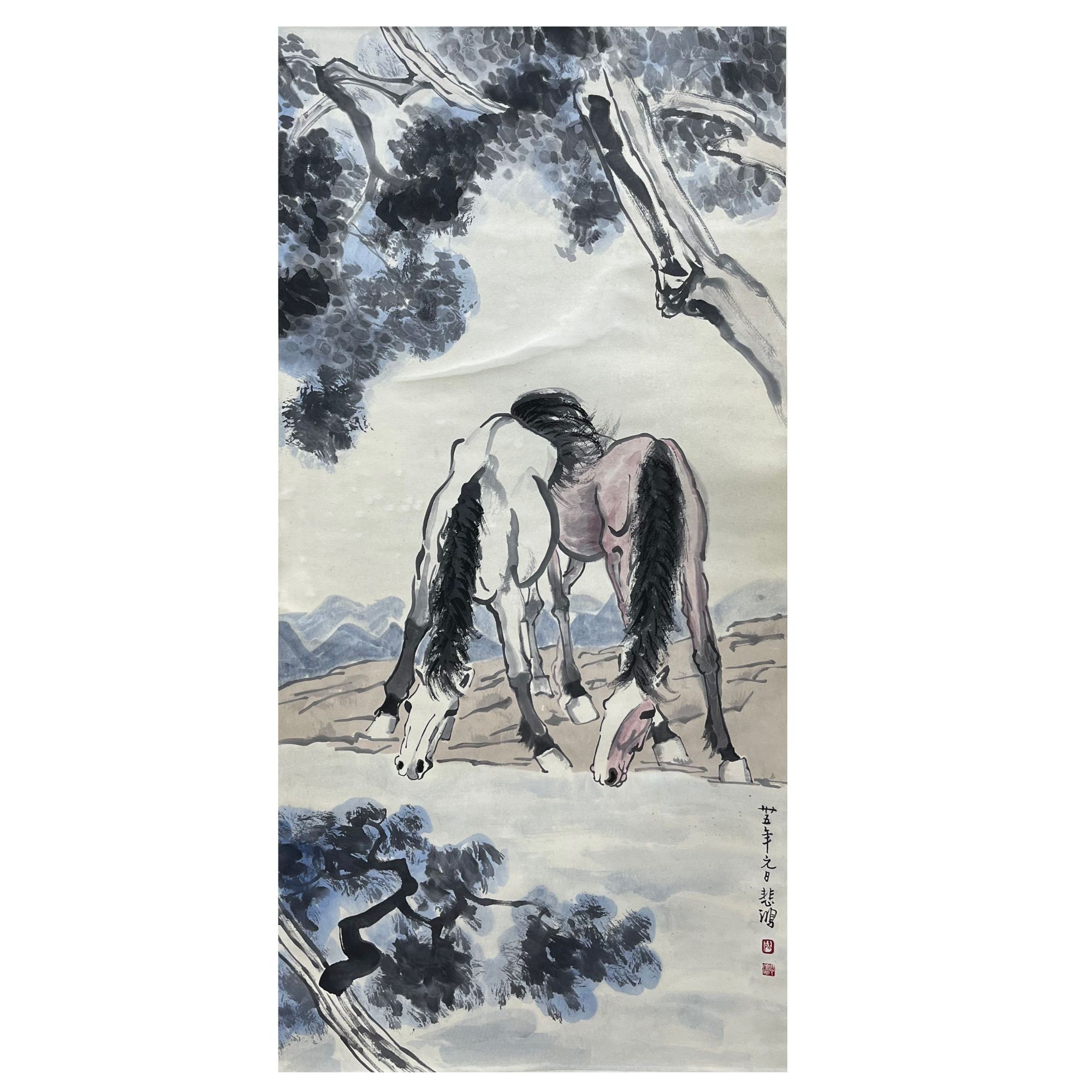 《双骏图》W2-2820带画集   67X137cm