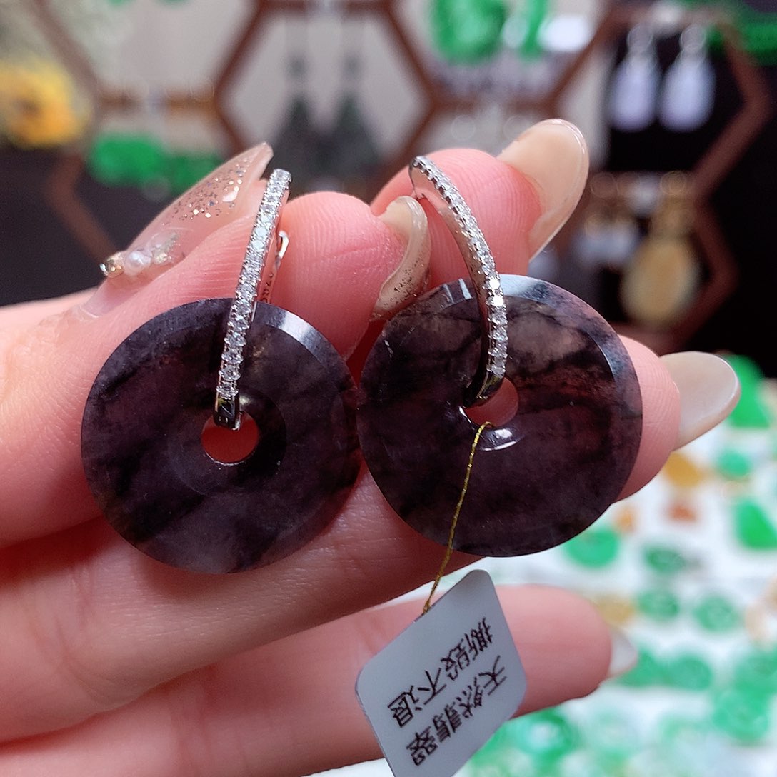 翡翠耳饰银S925镶嵌天然翡翠