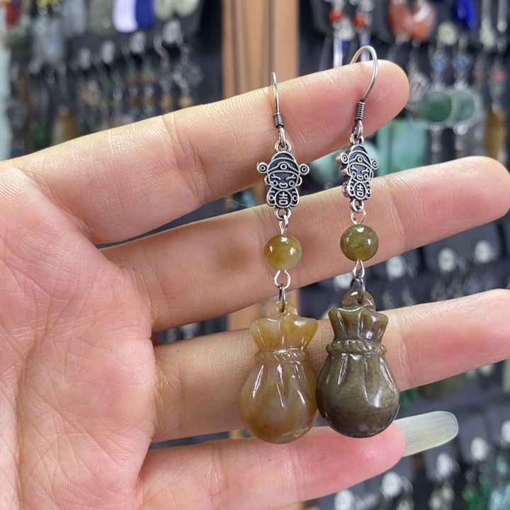 和田玉耳饰银S925镶嵌