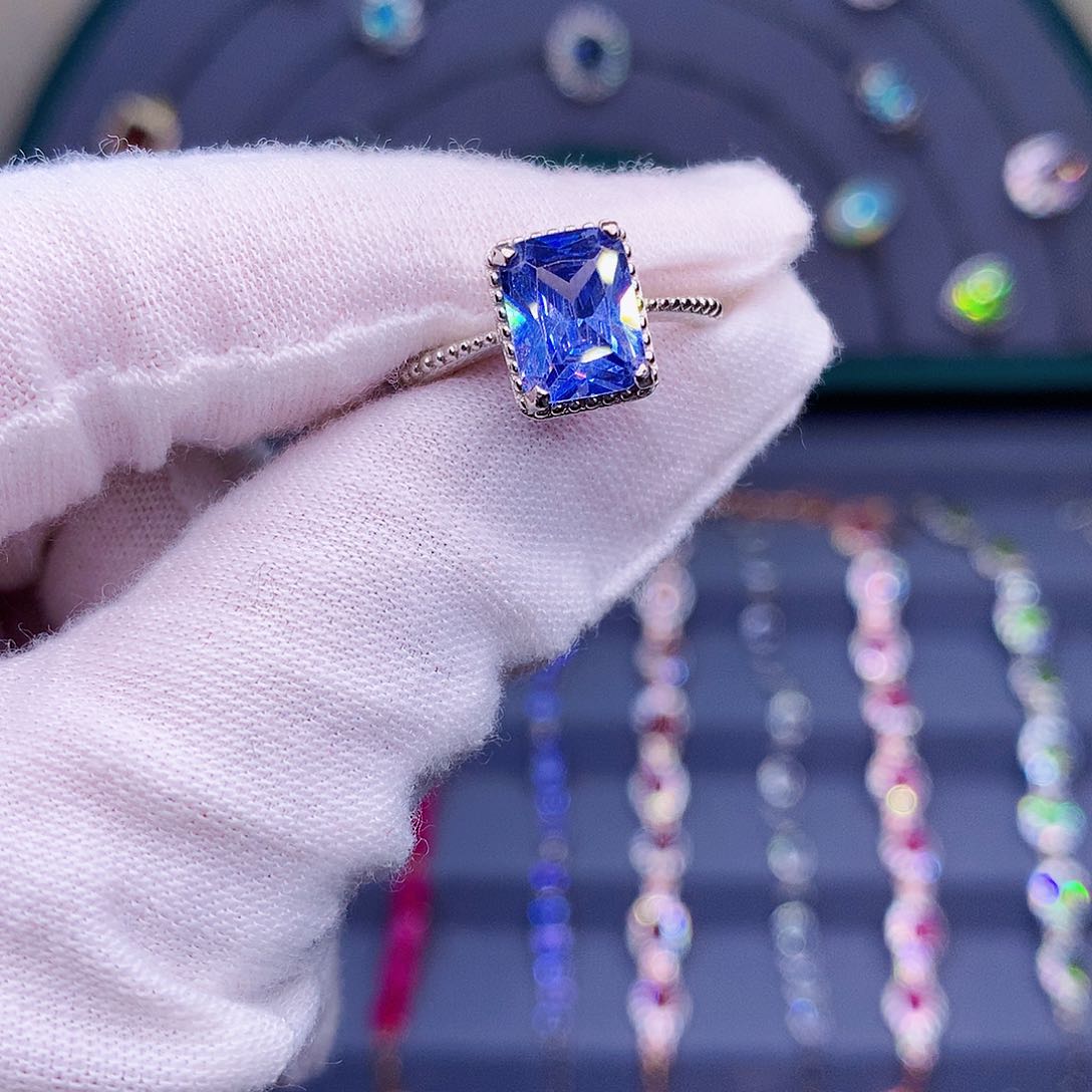 蓝宝石戒指银S925镶嵌