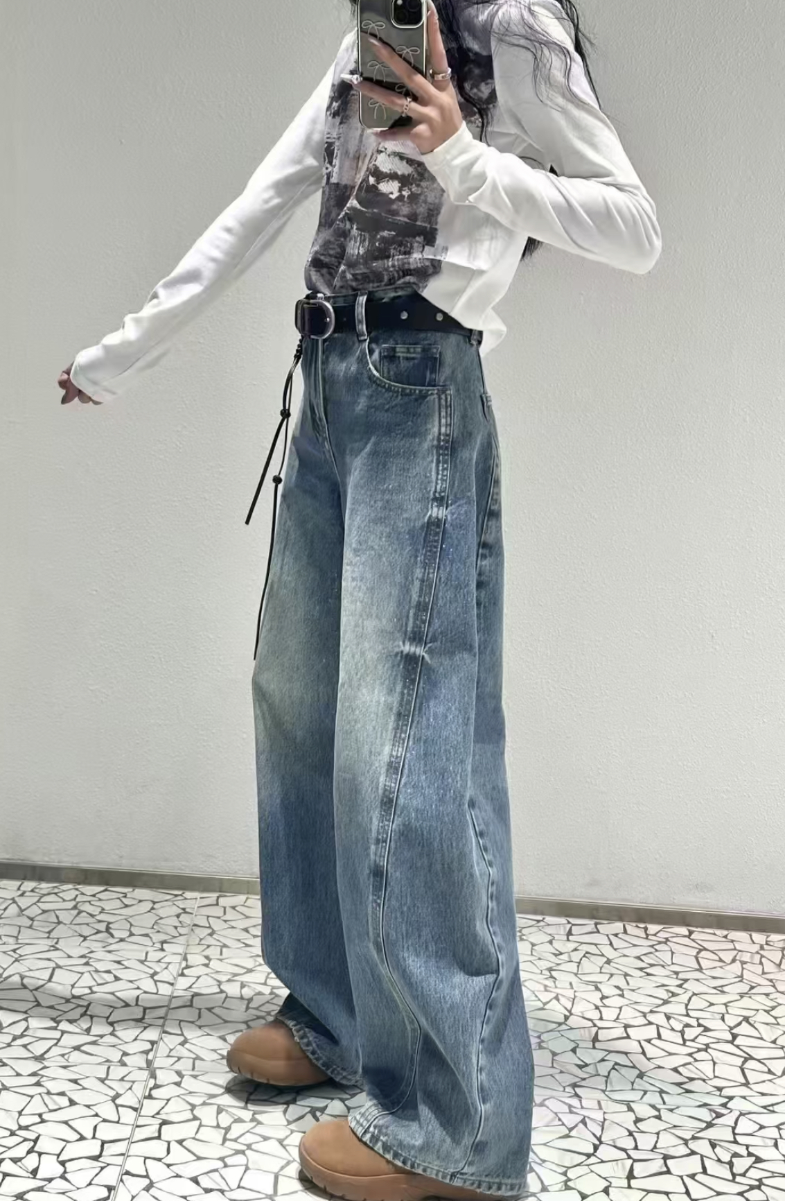 2冬季女士加绒牛仔裤