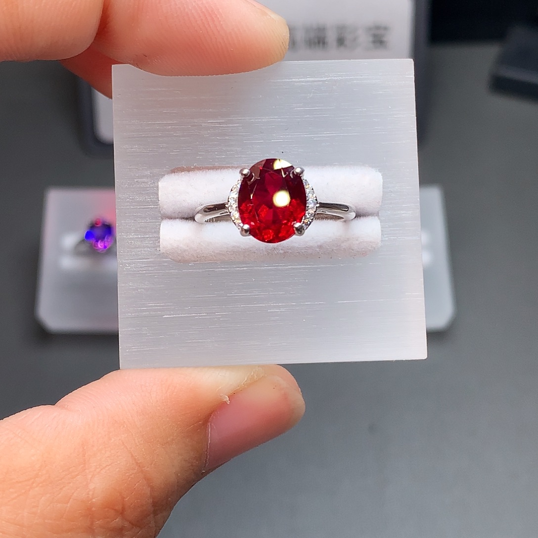 戒指红宝石银S925镶嵌